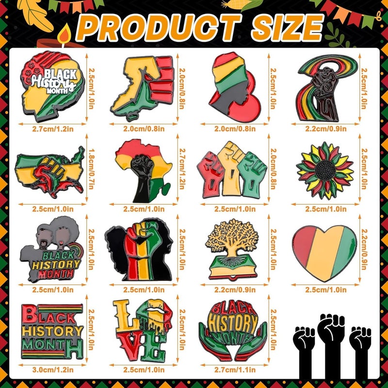 SANNIX 15Pcs Black History Month Pins, Assorted Enamel African American Badge Lapel Pins Brooches for Backpacks Clothes Black History Month Accessories Party Favors - Image 2